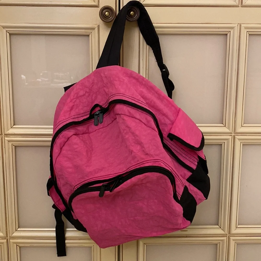 Pink Backpack w/ Black Accent Dual Zippers Holds All Washable Barbiecore Y2K